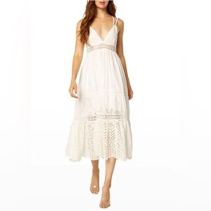 MISA Los Angeles Embroidered Eyelet Midi Dress, Color White, Size M